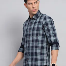 Monte Carlo Men Spread Collar Tartan Checked Cotton Slim Fit Casual Shirt image 4