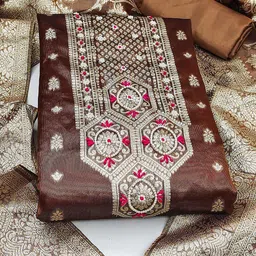 SAINOOR Floral Woven Design Beads And Stones Banarasi Unstitched Dress Material-image-12