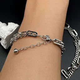 KPOP Men Silver-Plated Link Lobster Closure Bracelet image 4