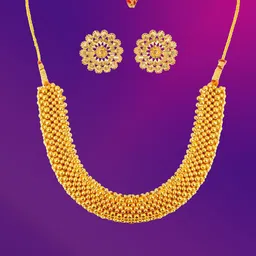Lila Gold Plated Tushi Choker With Earrings-picture-36