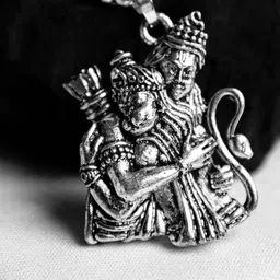 AGARWALPRODUCT Stainless Steel Silver-Plated Shree Ram Hanuman Contemporary Pendant Chain image 1