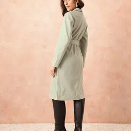 all about you Chevron Notched Lapel Front-Open Longline Overcoat with Belt image 5