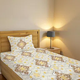 IVAZA Yellow Ethnic Motifs 100 TC Single Bedsheet with 1 Pillow Covers-picture-17