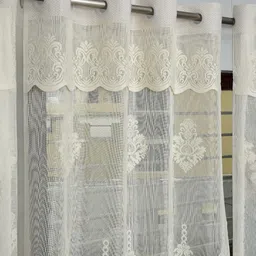 BIGGER FISH Cream-Coloured Set of 2 Floral Sheer Door Curtain image 3