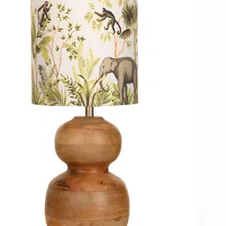 green girgit Brown Printed Wood Cylindrical Shaped Table Lamp image 4