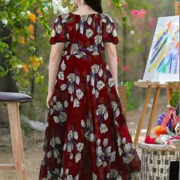 GROMint Floral Print Flutter Sleeve Georgette Fit & Flare Maxi Dress image 3