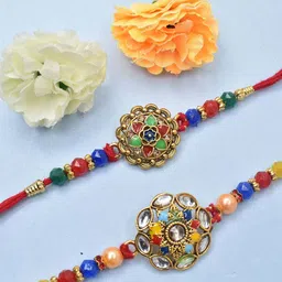 MEIRA JEWELLERY Set Of 2 Stones Studded & Beaded Rakhi Comes with Roli Chawal & Card-picture-37