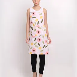 Arrabi Pink & Green Floral Printed Cotton Aprons With Pockets image 1