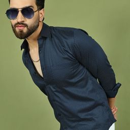 Indian Needle Classic Polka Dot Printed Spread Collar Pure Cotton Pocket Shirt-picture-32
