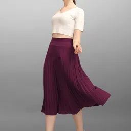 ZWERLON Accordion Pleats Linen Midi Skirt image 3