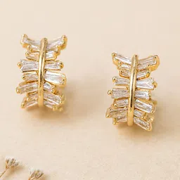 Bohey by KARATCART Gold-Plated American Diamond Studded Semi-Circular Half Hoop Earrings-picture-29