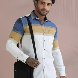 RIGS AND RAGS Comfort Horizontal Striped Spread Collar Pure Cotton Casual Shirt-image-8