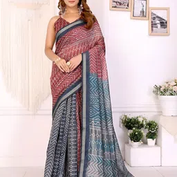 Shri salasar silk Mills Woven Design Printed Half and Half Saree-image-64