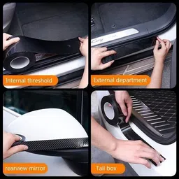 prtek Carbon Fiber Car Sticker Anto Door Trunk Protective Strip Auto Door Threshold Door Sill Plate image 3