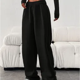 warcourt Women Loose Fit Black Cotton Blend Trousers image 2