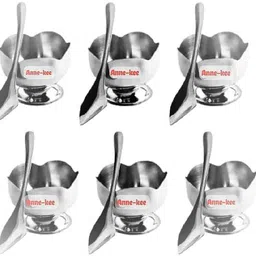 anne-kee 6 PCs Ice Cream Bowl Dessert Cup & Spoon Set Kitchen Dinner Set Bowl Set Bowl, Spoon Serving Set image 2