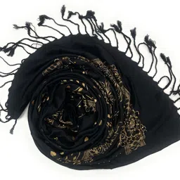Printed Viscose Women Black Scarf, Stole-image-6