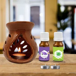 PEEPRESION Ceramic Brown Burner 2 T-light Candle And Lemongrass Lavender Scented Aroma Oil Home, Office, Spa, Hotel, Temple, Club, Gym Diffuser-picture-41