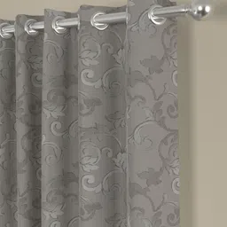 Grey Traditional Polyester 7 Ft Semisheer Eyelet Door Curtains (Set of 2) by ROSARAHOME image 5