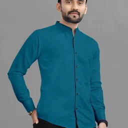rahul creation Men Slim Fit Solid Mandarin Collar Casual Shirt image 4
