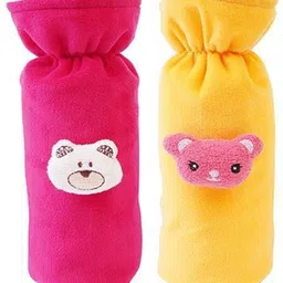 da anushi Soft Plush Stretchable Baby Feeding Bottle Cover Easy to Hold Strap With Cute Animated Cartoon|Suitable for 130-250 Ml Feeding Bottle(Dark Pink-Yellow)-picture-37