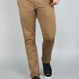 wrogn Men Slim Fit Beige Cotton Blend Trousers-picture-12