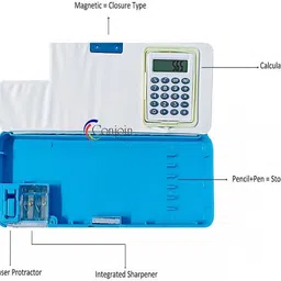 lanellie Plastic Pencil Box Dual Sharpener with Calculator, Double Sided Stationary Box Geometry Box image 4