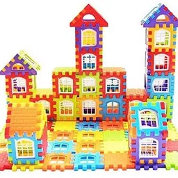 aexoniz toys 72 Pcs Blocks House Multi Color Building Blocks with Smooth Rounded Edges - Building Blocks for Kids - Blocks Game for 3 Years Old Girls & Boys image 1