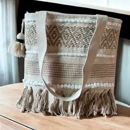 navaa White Women Tote Handloom Shoulder Tote Bag image 2