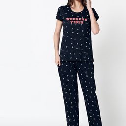 Zeyo Women Navy Blue & White Printed Pure Cotton Night suit-picture-37