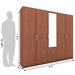 CASPIAN Engineered Wood Five Door Wooden Wardrobe (Brown) | Furniture with Dressing Mirror | Cupboard/Almirah for Bedroom Clothes Storage Organizer | with 8 Shelves & 2 Hanging Spaces image 2