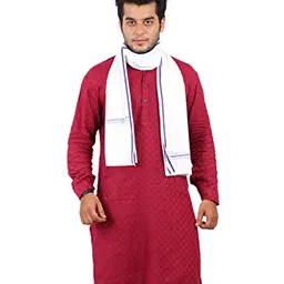 jenny denial 100% pure Cotton White blue Gamcha/Gomasa for Men 300 GSM handloom printed (size :: Full size) Stole angocha image 5