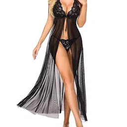louryn koulyn Women Lingerie Lace Babydoll High Split Maxi Long Gown Maternity Dress Night wear Sleep wear Nighty for Honeymoon image 1