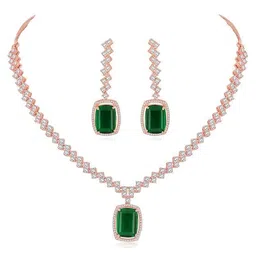 i jewels Rose Gold Plated Cubic Zirconia American Diamond Valentines Special Necklace With Drop Earrings Jewellery Set for Women image 1