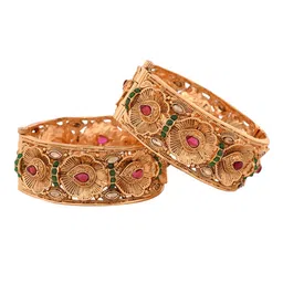 Saraf RS Jewellery Set Of Gold Plated Red & Green AD Studded Petal Motif Openable Bridal Bangles image 2