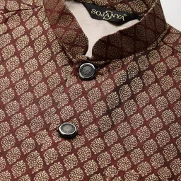 SOJANYA Men Olive Green & Rust Red Jacquard Ethnic Motifs Straight Kurta with Churidar image 3