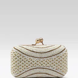 Fabbhue Womens Hand Embroidery Box Clutch With Detachable Shoulder Strap Off White-image-85
