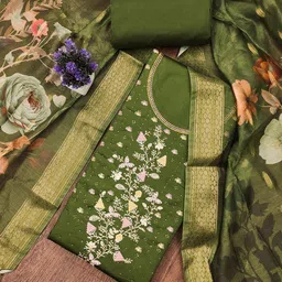 Panzora Floral Embroidered Satin Cotton Unstitched Dress Material-image-2