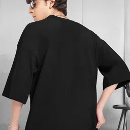 AUSK Typography Printed Round Neck Drop Shoulder Sleeves Oversized Pure Cotton T-shirt image 5