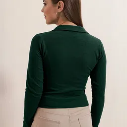 Maheshvi Women Ribbed Shirt Collar Fitted Top image 4