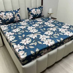 Pure Decor Amulya Blue & White Floral Printed 300 TC Queen Bedsheet Set 2.28 m x 2.54 m-image-61