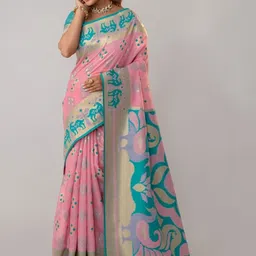 VARYAM Ethnic Motifs Woven Design Zari Banarasi Saree-picture-42