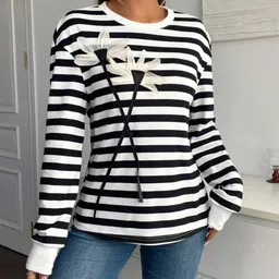 StyleCast Women Striped Monochrome Round Neck T-shirt-image-9