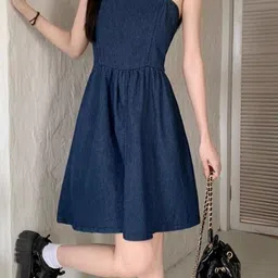 StyleCast x Revolte Denim Fit & Flare Midi Dress image 4