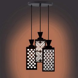Gojeeva Black & White Textured Rectangle Shaped Wooden Pendant Ceiling Lamp-picture-3