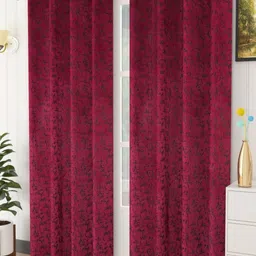 Kiara Creations Purple & Black 2 Pieces Room Darkening Velvet Long Door Curtains-image-91