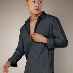 Moda Rapido Self Design Vertical Striped Spread Collar Long Sleeves Shirt image 4