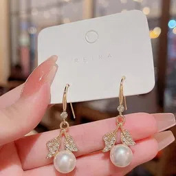 AKISON JEWELS Gold-Plated Pearl Studded Drop Earrings image 1