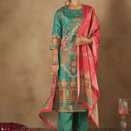 Indo Era Women Floral Printed Regular Beads and Stones Kurta with Trousers & Dupatta-picture-33