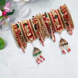 Zindura Set Of 2 Gold-Plated Crystal -Studded & Beaded Bangles-picture-28